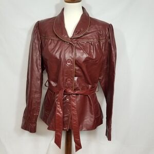 VTG 70's Berman's Burgundy Genuine Leather Women's Sz 18 Short Trench Jacket
